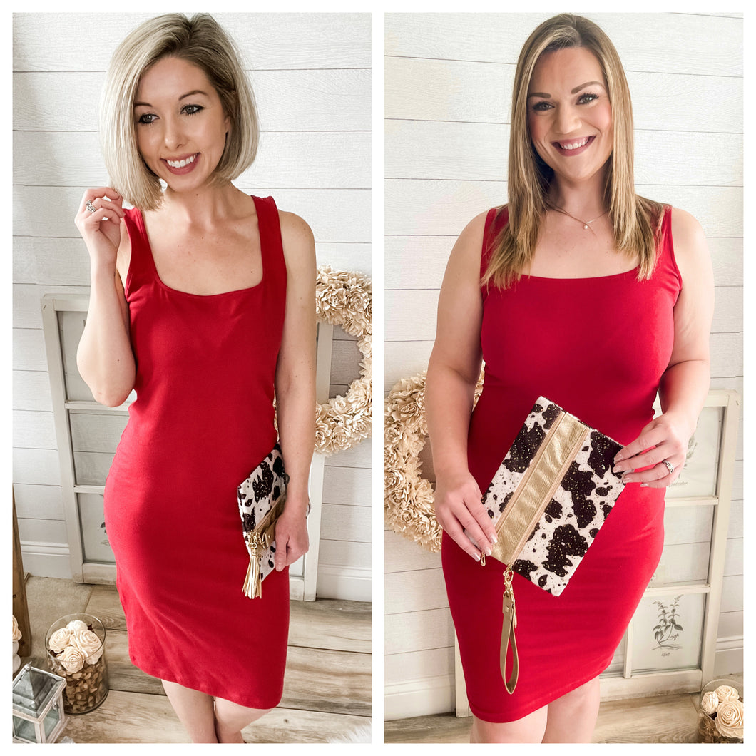 Red Cotton Midi Dress
