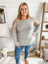Load image into Gallery viewer, Gold Sequin Shoulder Long Sleeve Top

