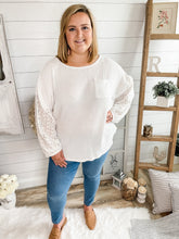 Load image into Gallery viewer, Waffle Knit Lightweight Sweater With Eyelet Bubble Sleeves

