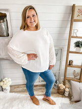 Load image into Gallery viewer, Waffle Knit Lightweight Sweater With Eyelet Bubble Sleeves
