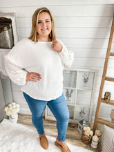 Load image into Gallery viewer, Waffle Knit Lightweight Sweater With Eyelet Bubble Sleeves
