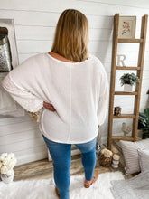 Load image into Gallery viewer, Waffle Knit Lightweight Sweater With Eyelet Bubble Sleeves
