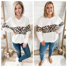 Load image into Gallery viewer, Leopard Accent V Neck Sweater
