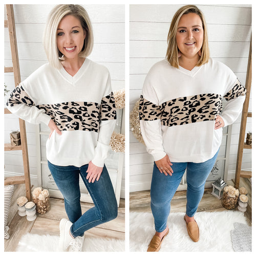 Leopard Accent V Neck Sweater