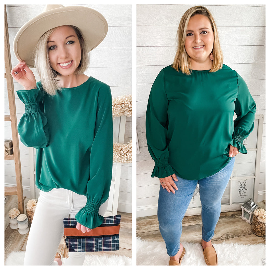 Hunter Green Bubble Sleeve Top