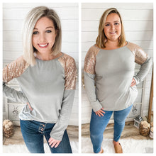 Load image into Gallery viewer, Gold Sequin Shoulder Long Sleeve Top
