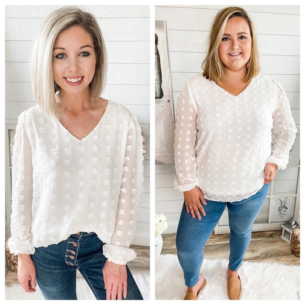 Fully Lined Swiss Dot Bubble Sleeve Top