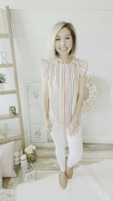 Load and play video in Gallery viewer, Rainbow Striped Flutter Sleeve Lightweight Tank Top
