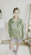 Load and play video in Gallery viewer, Olive Chest Pocket Sherpa Pullover
