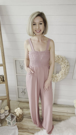 Dusty Pink Smocked Jumpsuit