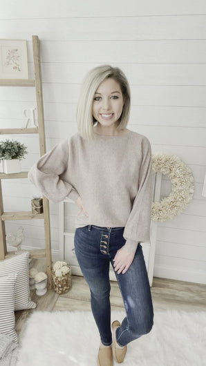 Ribbed Balloon Sleeve Sweater