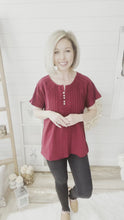 Load and play video in Gallery viewer, Crochet Patterned Button Down Short Sleeve Top
