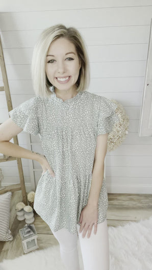 Cheetah Spotted Ruffled Sleeve Babydoll Top