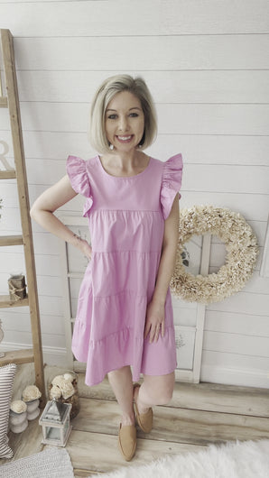 Cotton Candy Pink Ruffled Sleeve Babydoll Tiered Dress