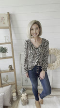 Load and play video in Gallery viewer, Black and Neutral Leopard Print Long Sleeve Top
