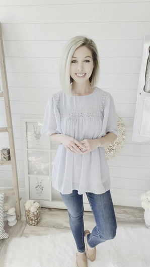 Baby Blue Swiss Dot Babydoll Top