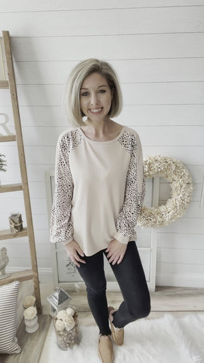 Ribbed and Leopard Print Long Sleeve Top