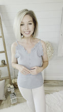 Load and play video in Gallery viewer, Blue Textured Ruffled Tank Top

