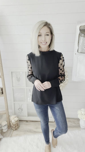 Polka Dot Mesh Sleeve Top
