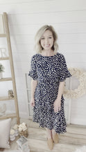 Load and play video in Gallery viewer, Crew Neck Ruffle Multi-Tiered Lightweight Pebble Print Dress
