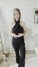 Load and play video in Gallery viewer, Black Crossed Back Halter Jumpsuit
