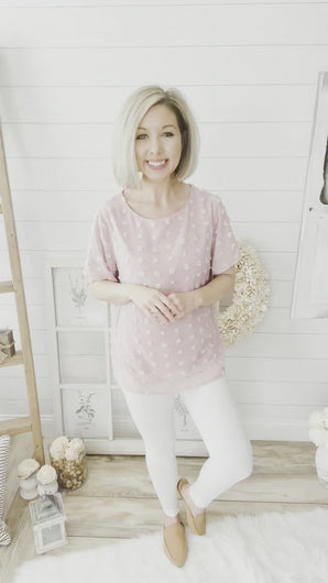 Dusty Pink Swiss Dot Crew Neck Top