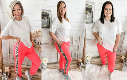 Coral Sweatpants with Leopard Side Stripes
