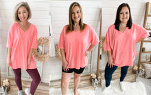 Load image into Gallery viewer, Coral Oversized V Neck Boyfriend T-Shirt
